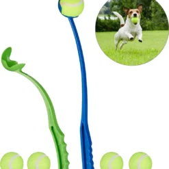 Relaxdays Ballenwerper Voor Honden – 2 Werpstokken + 5 Ballen – Ballengooier – Speelgoed