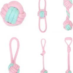 Arvona Hondenspeelgoed Set – 6 Delig – Hondenspeeltjes – Speelgoed Voor Hond – Huisdier Trektouw – Hondentouw – Puppy & Volwassen – Roze