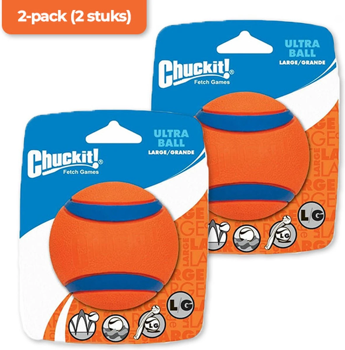 Chuckit! Ultra Ball L – Honden Speelgoed – Apporteren – Drijft Op Water – Stuitert – Veilig Voor Gebit – Honden Bal – Ideaal Met De Ballenwerper – Ø 7cm – Oranje/Blauw – Apporteerspeelgoed – 2-Pack 1 Chuckit! Ultra Ball L – Honden Speelgoed – Apporteren – Drijft Op Water – Stuitert – Veilig Voor Gebit – Honden Bal – Ideaal Met De Ballenwerper – Ø 7cm – Oranje/Blauw – Apporteerspeelgoed – 2-Pack