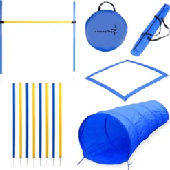 Agility Voor De Hond – Agility Set- Hondentunnel 160 Cm – Slalom Set – Horde – Startveld – Honden Behendigheidsset – 16 Delig – Tunnel – Slalom – Horde – Agility Set Voor De Hond – Agility Set