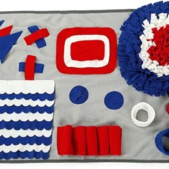 Snuffelmat – Speelmat – Trainingsmat – Denkspel Hond – 50×75 Cm – Grijs/rood/blauw