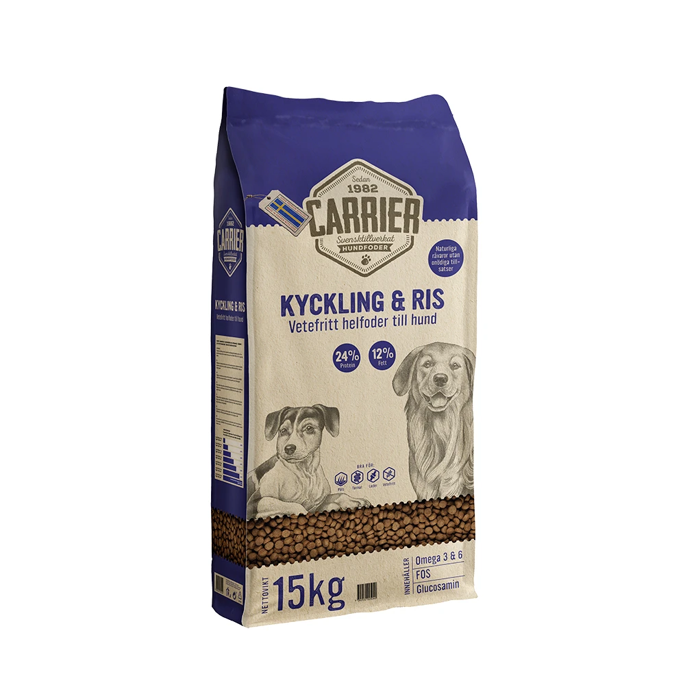 15 Kg Carrier Kip & Rijst Hondenvoer Droog