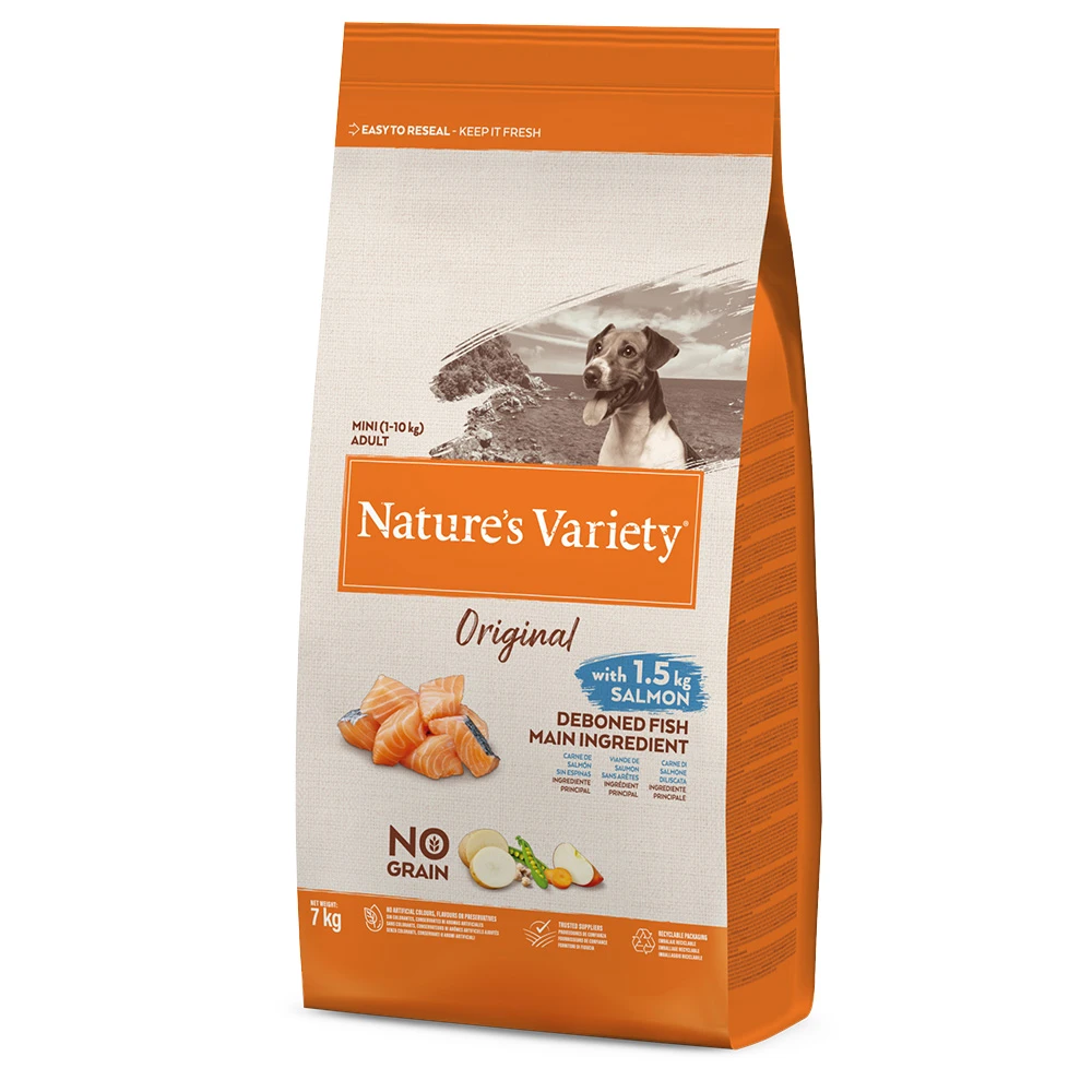 Nature’s Variety Original No Grain Mini Adult Zalm Hondenvoer – 7 Kg