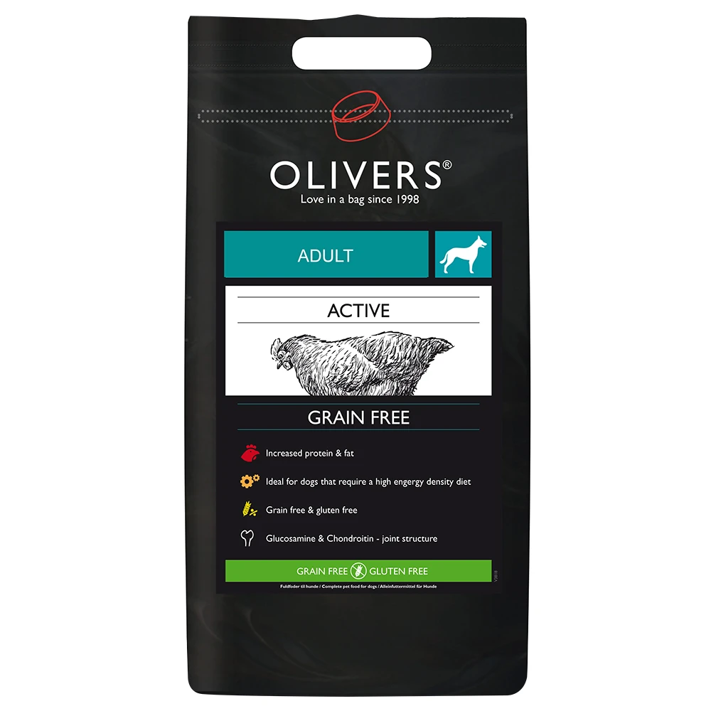 12kg Oliver’s Active Medium Breed Graanvrij Met Kip Droog Hondenvoer